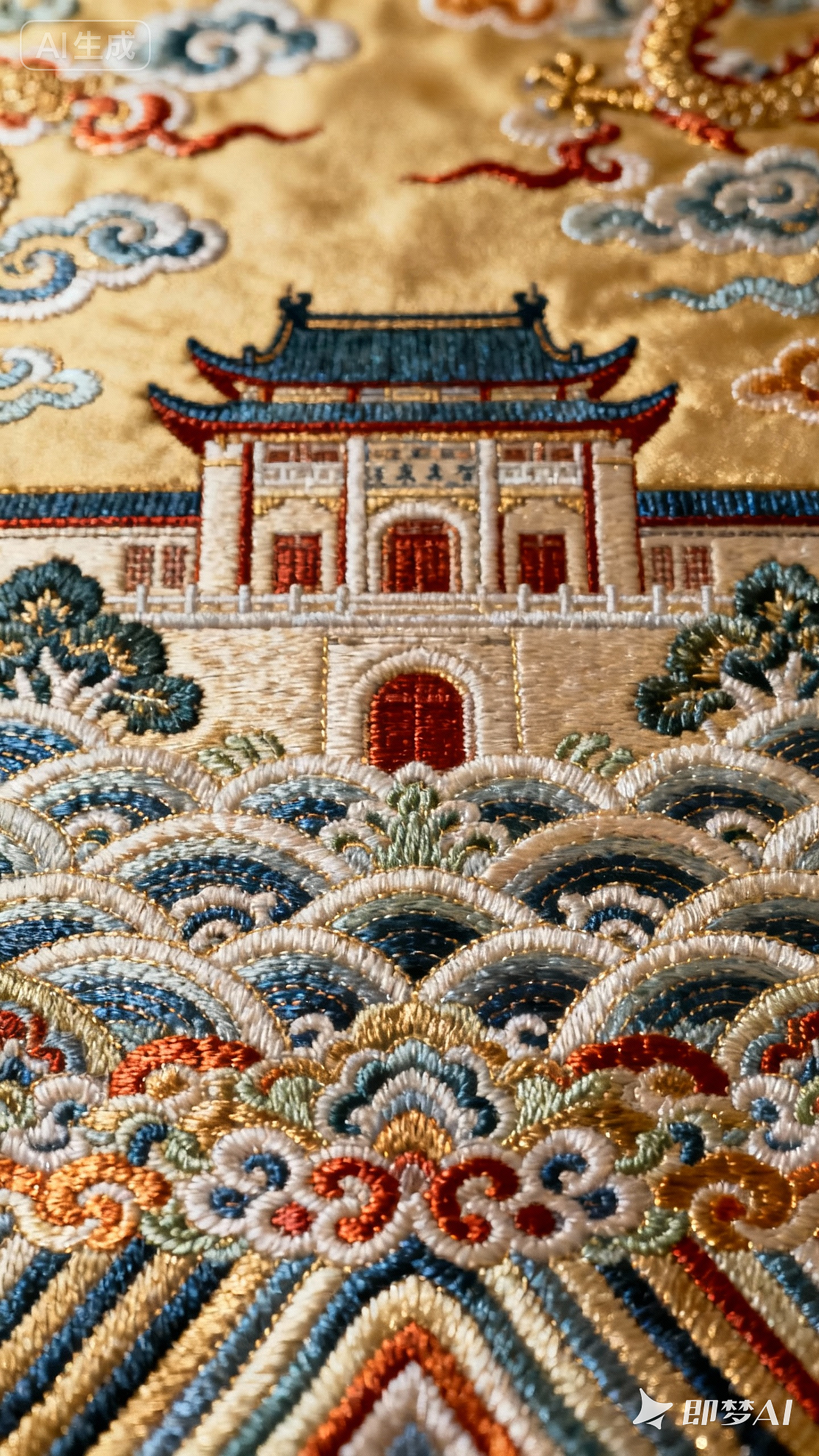 当千年云锦邂逅珞珈风华,武大老图书馆的碧瓦与樱花大道的绚烂被金丝银线重新织就。这幅作品不仅是学府风韵的写照,更是一曲流淌在经纬间的青春诗行,将百卅年的学术薪火与浪漫理想,编织成一场永不落幕的春日长梦。