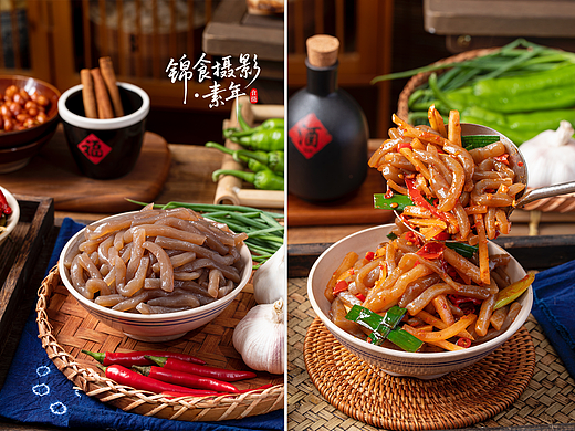 芋大吉魔芋豆腐条中式风拍摄/宜昌美食摄影/泡菜炒魔芋
