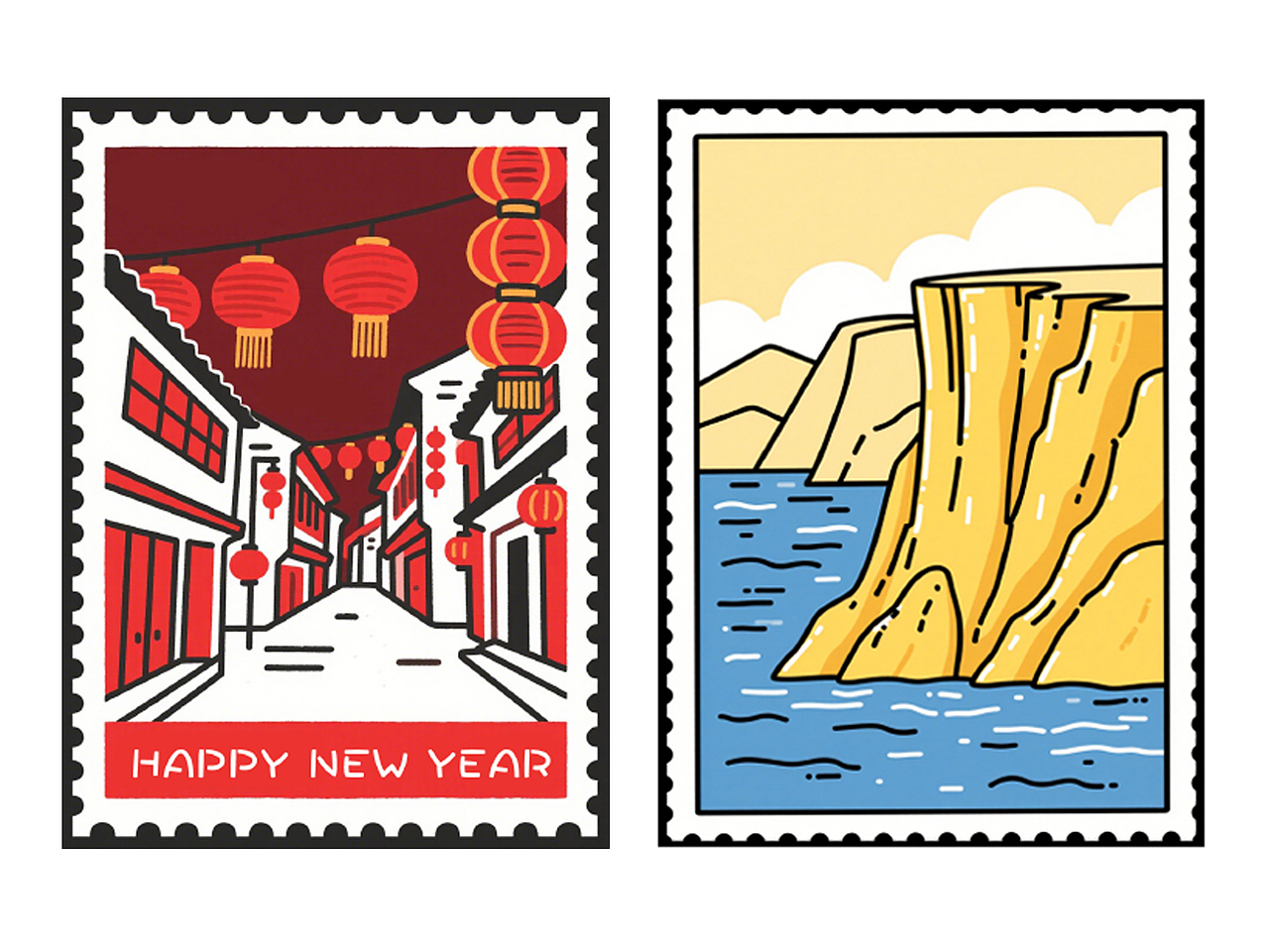 创意矢量卡通邮票插画