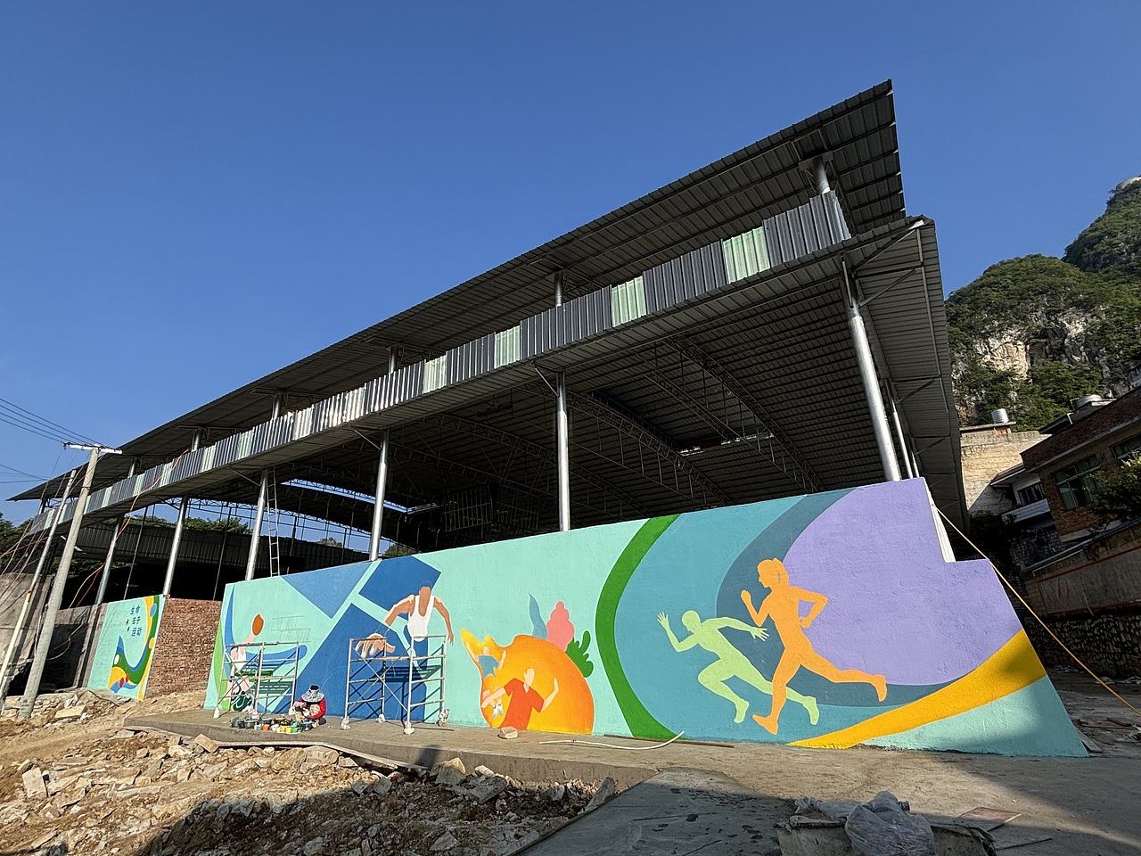 篮球场立面墙绘美化 贵州墙绘安顺墙绘紫云墙绘