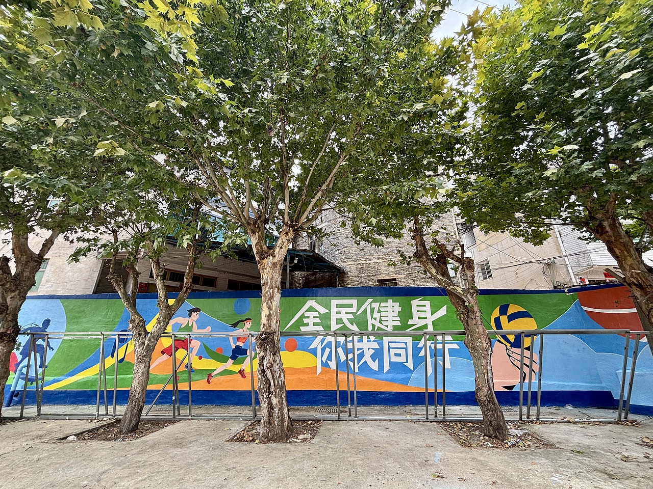 体育文化墙墙绘 校园文化墙墙绘 紫云墙绘