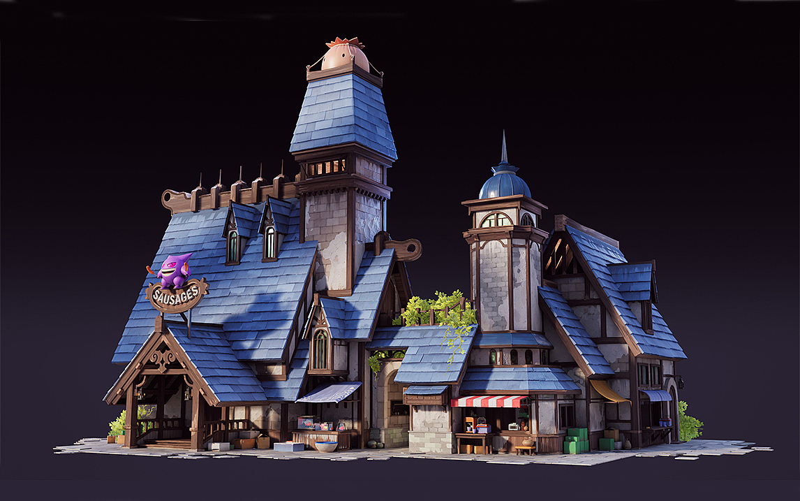 Maya-宝可梦耿鬼的香肠店模型制作教程。maya建模基础