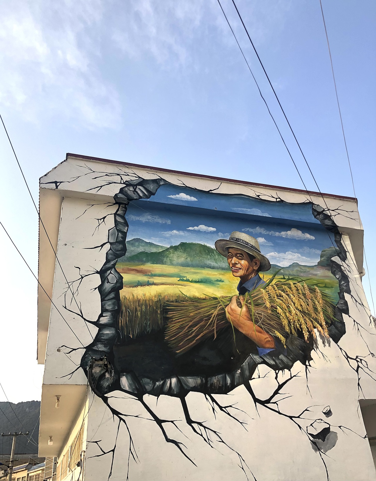 最后一幅是小时候的记忆 雨后村庄 墙绘壁画美丽乡村