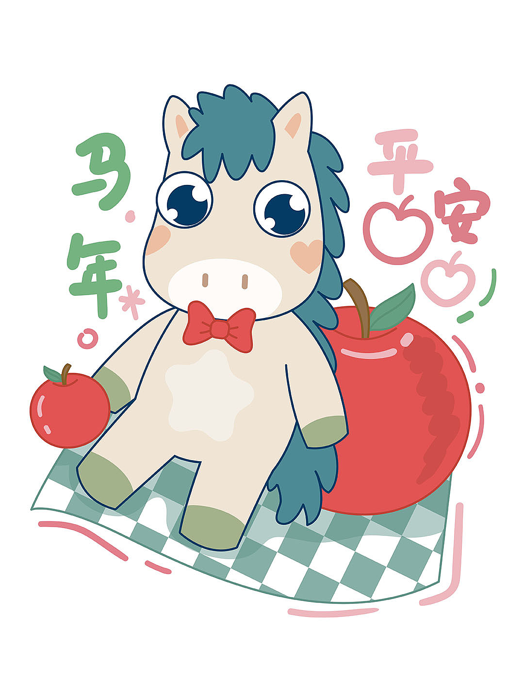 马年大眼萌马小马卡通印花图案