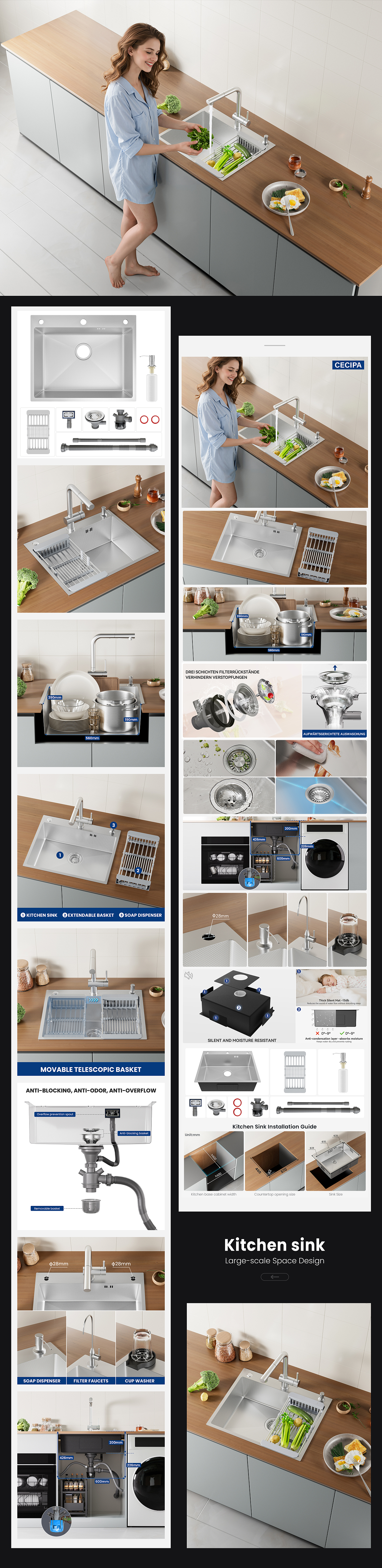 Amazon厨房水龙头水槽渲染合集 | 亚马逊套图A+设计