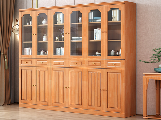 家具3D家具效果图淘宝3D效果图制作奶油风书柜实木家具