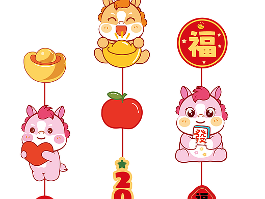 马年挂件新年喜庆插画卡通小马插画设计