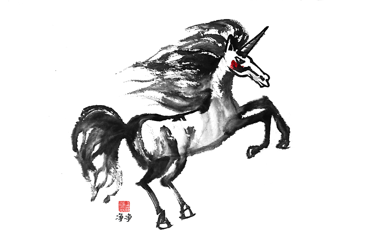 19幅手绘“马”插画 ,萌趣水墨画 马年画马