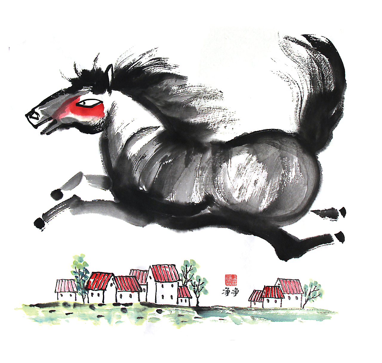 19幅手绘“马”插画 ,萌趣水墨画 马年画马