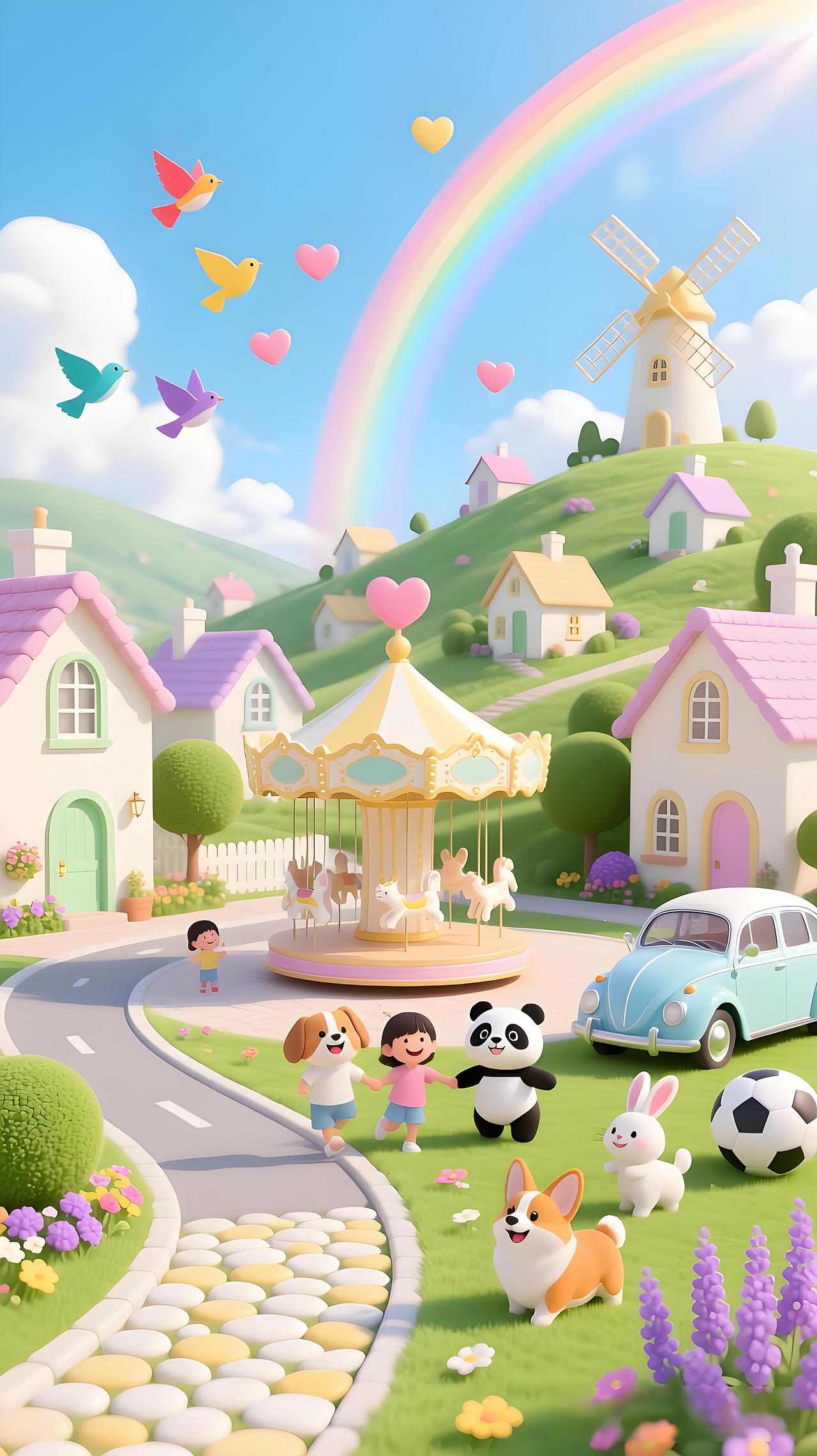 儿童房的视觉中心和活动背景板:恬静小镇