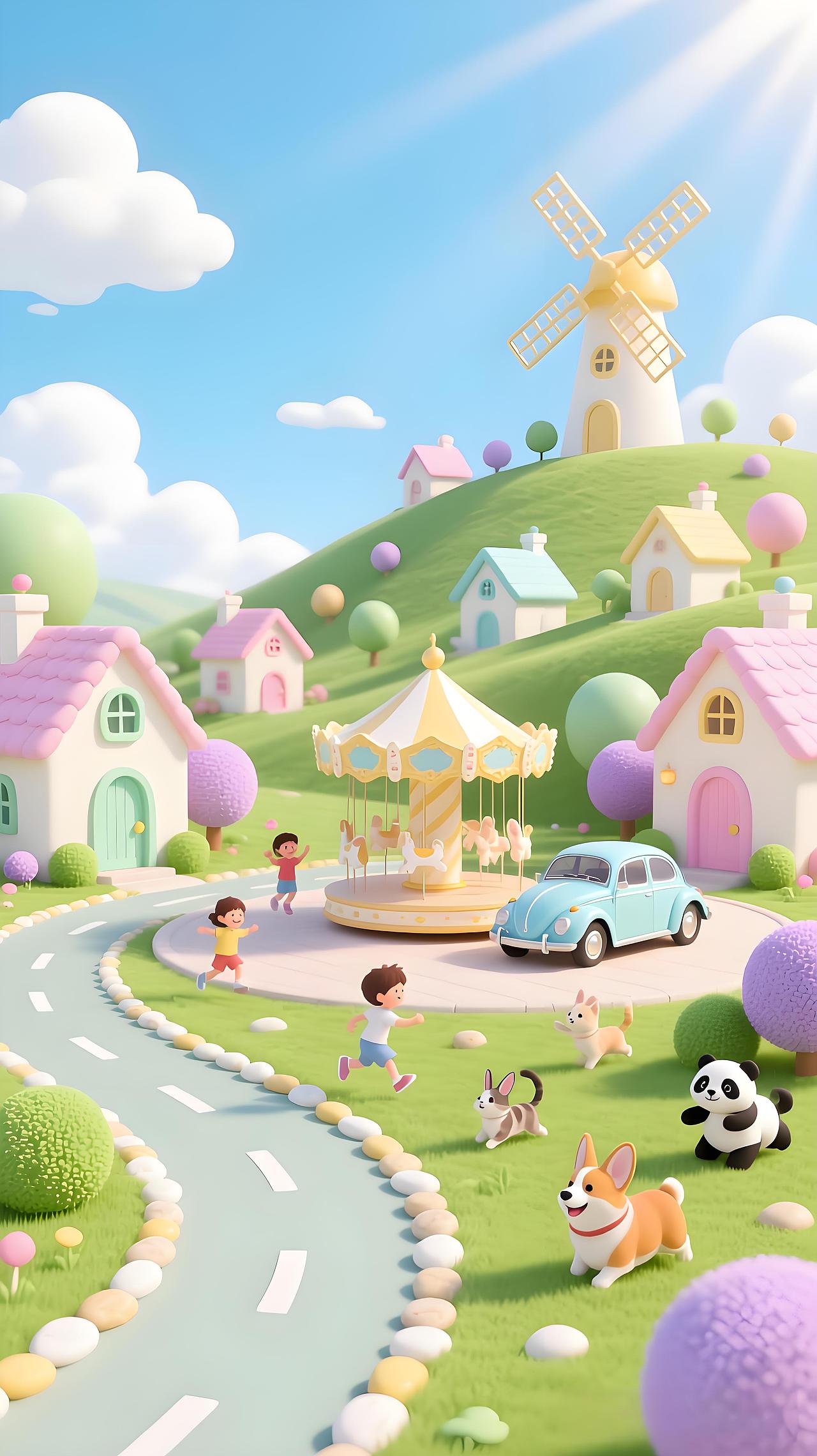 儿童房的视觉中心和活动背景板:恬静小镇