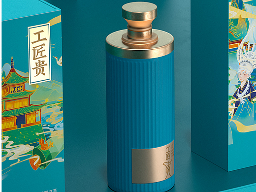 新中式蓝金美学,酿出白酒包装的 “匠艺风骨”