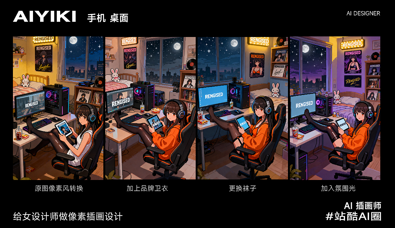 给女设计师定制的AI像素风桌面海报丨AI圈（图ZMzk4MDI5MTg0） - 文章 - 站酷设计师AIYIKI原创素材 - 站酷ZCOOL