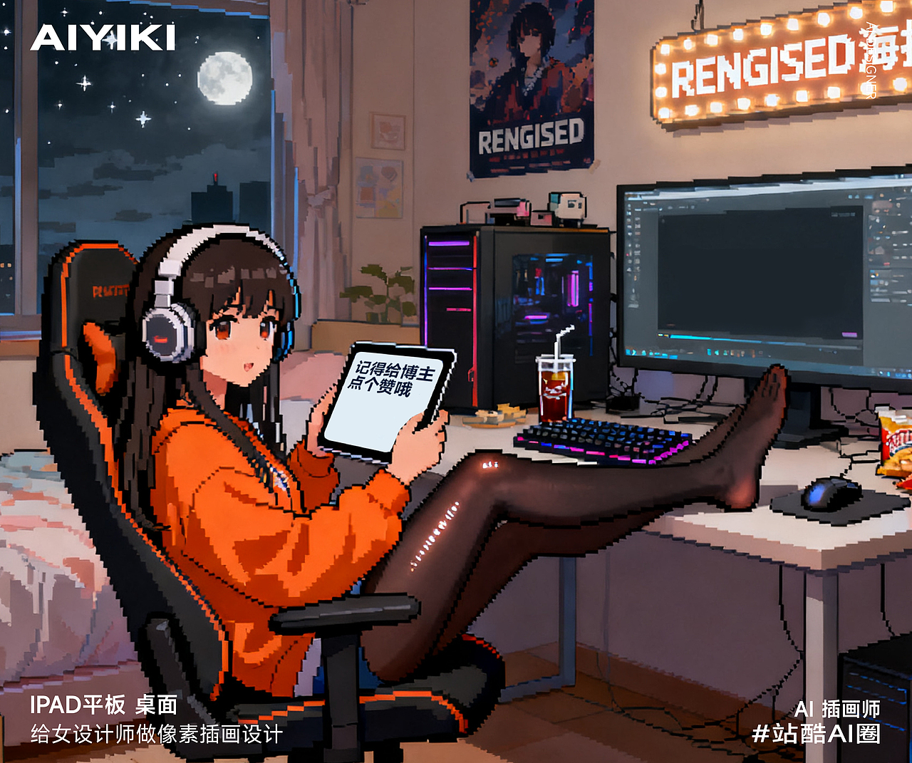 给女设计师定制的AI像素风桌面海报丨AI圈（图ZMzk4MDI5MTk2） - 文章 - 站酷设计师AIYIKI原创素材 - 站酷ZCOOL