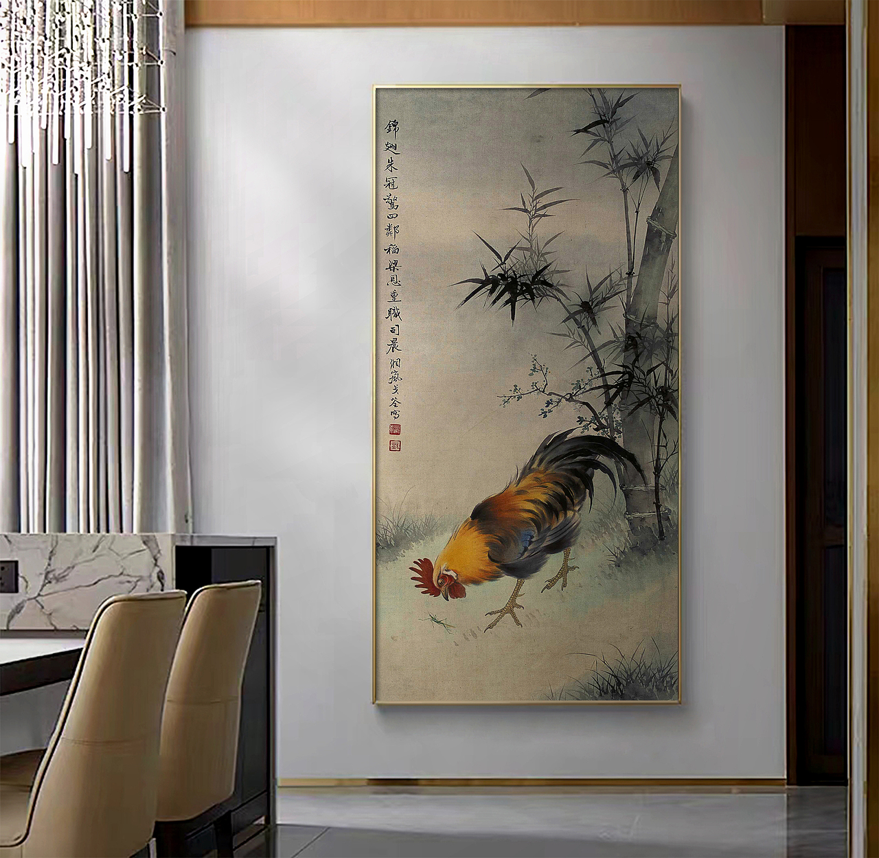 颜舍水晶珠挂画《金鸡报晓》（图ZMzk4MDM5ODUy） - 艺术插画 - 站酷设计师颜舍晶制空间原创素材 - 站酷ZCOOL