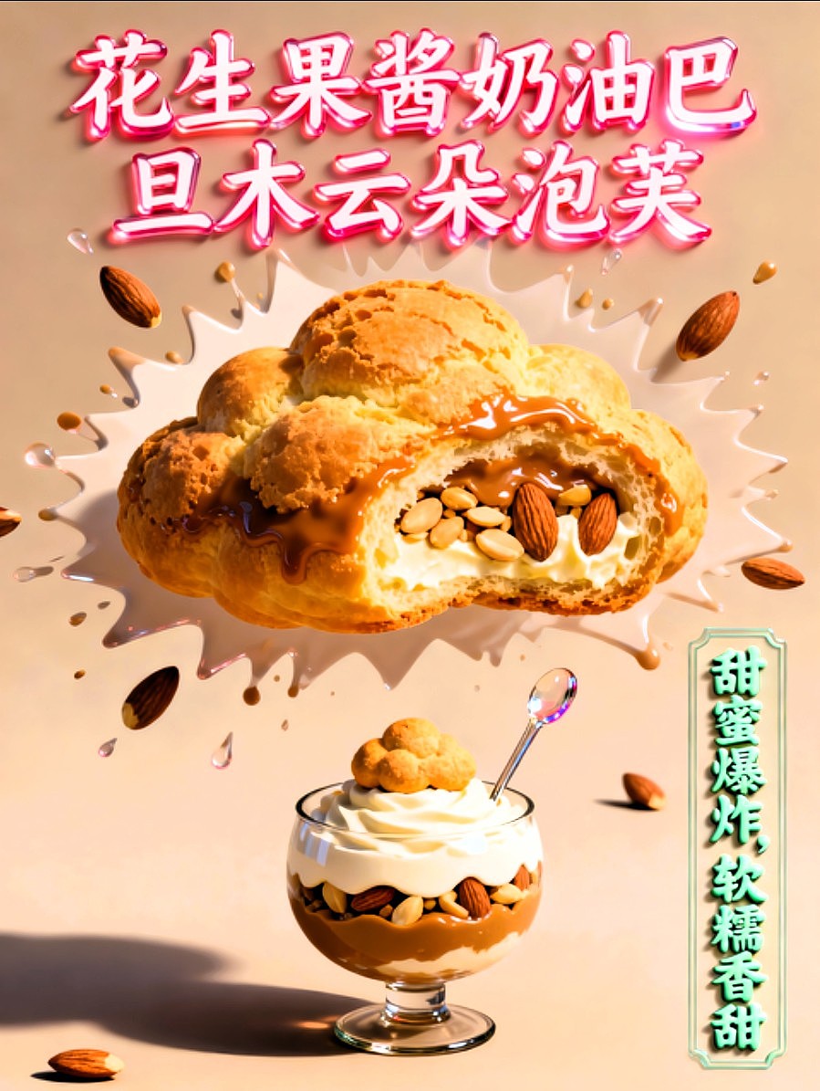 花生果酱奶油巴旦木云朵泡芙