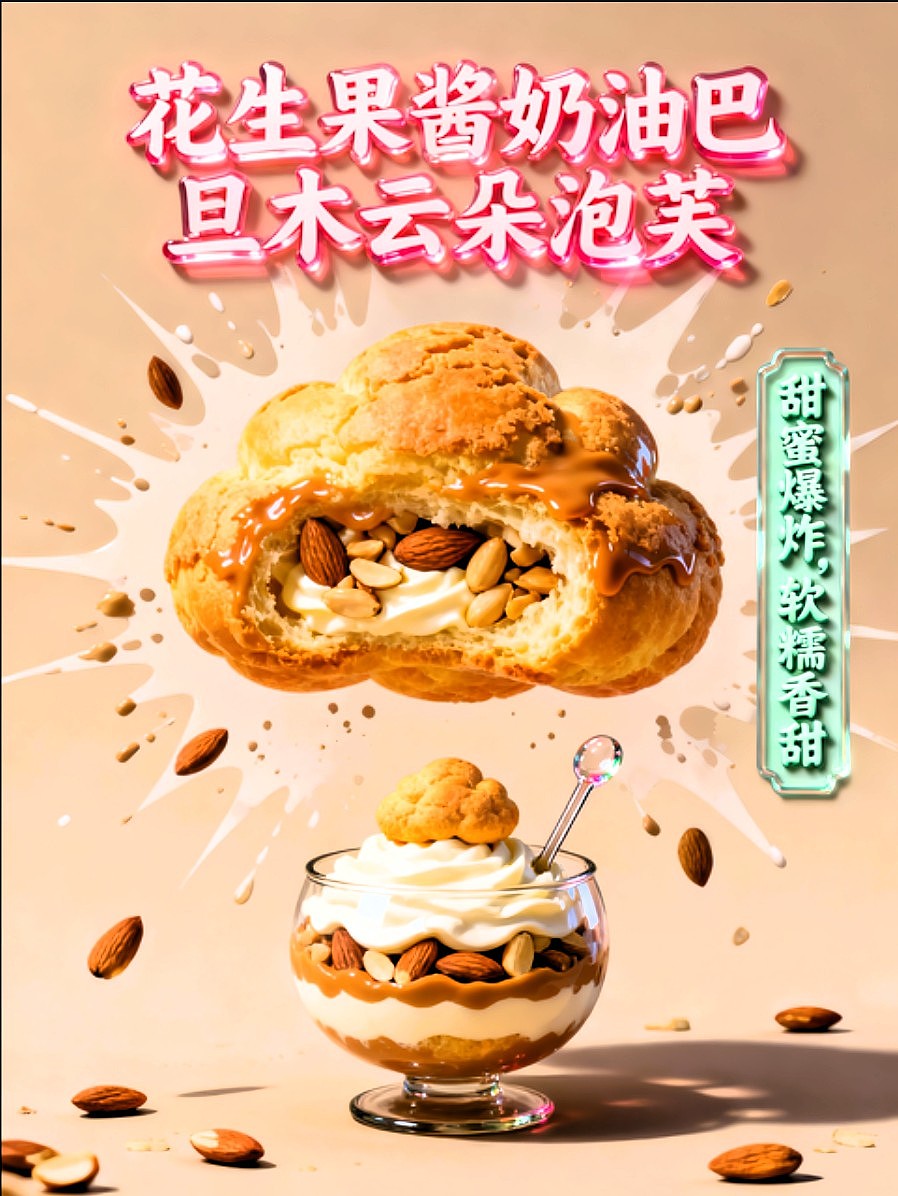 花生果酱奶油巴旦木云朵泡芙