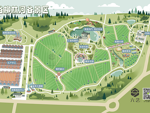 张裕柳林河谷景区手绘地图插画