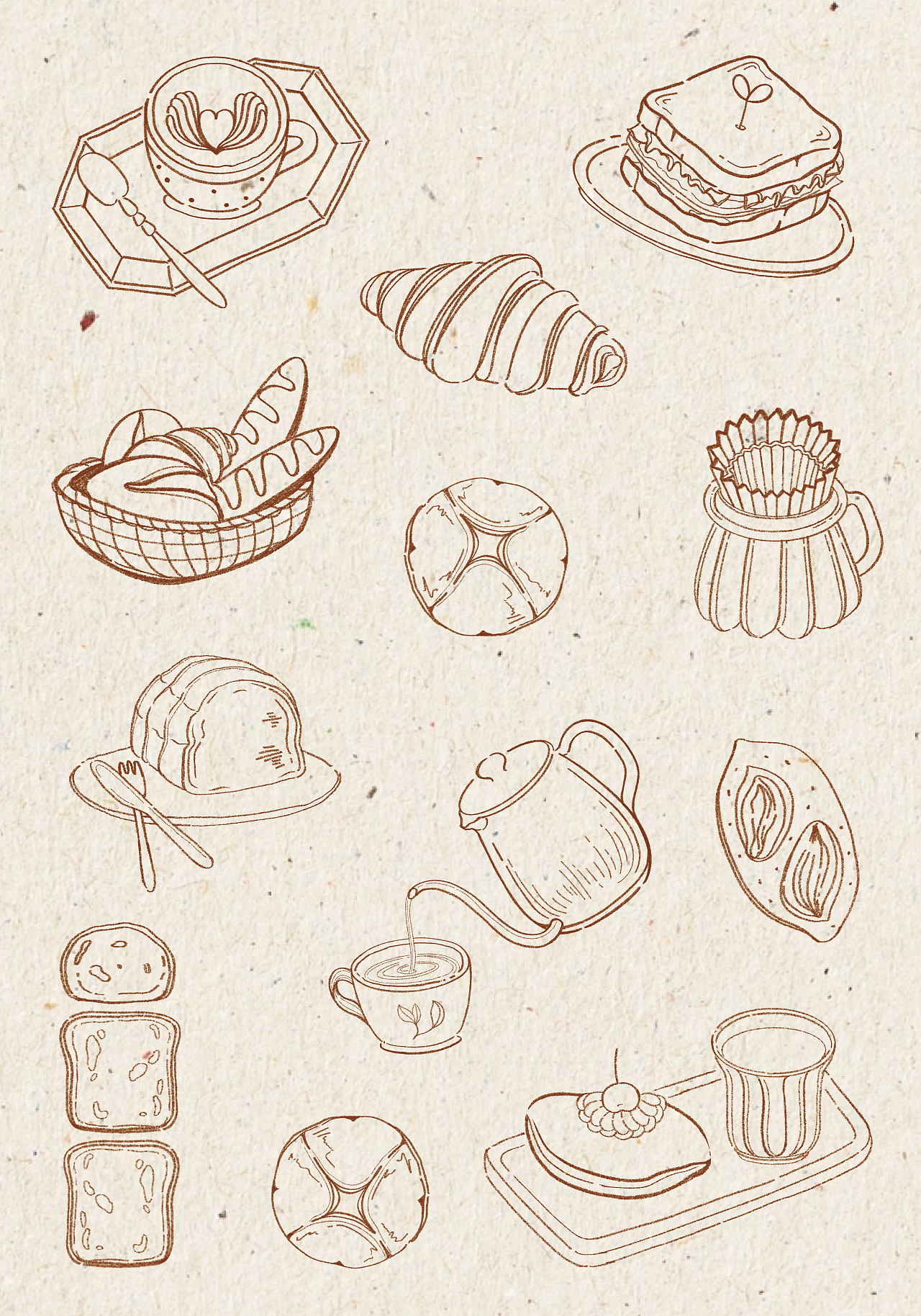 咖啡面包鮮花主題（圖ZMzk4MDgwMzU2） - 商業(yè)插畫 - 站酷設(shè)計(jì)師丸子Laurel原創(chuàng)素材 - 站酷ZCOOL