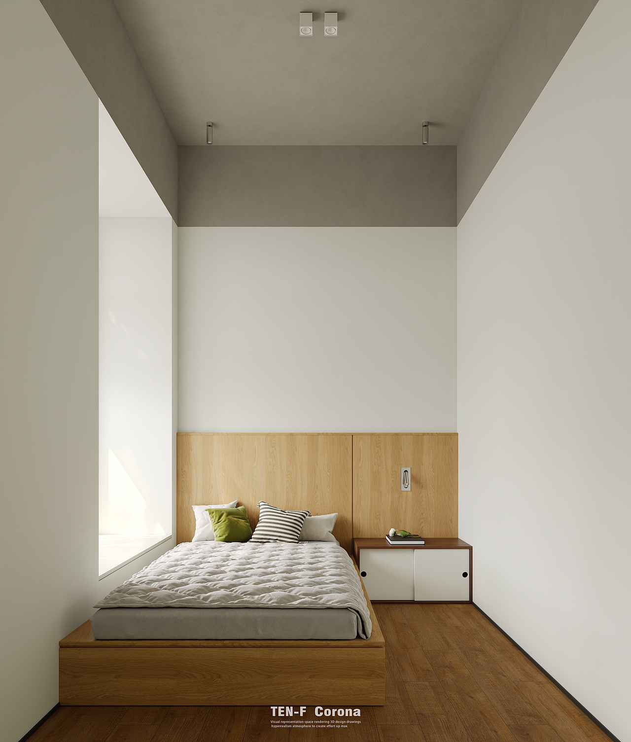 原木风卧室渲染