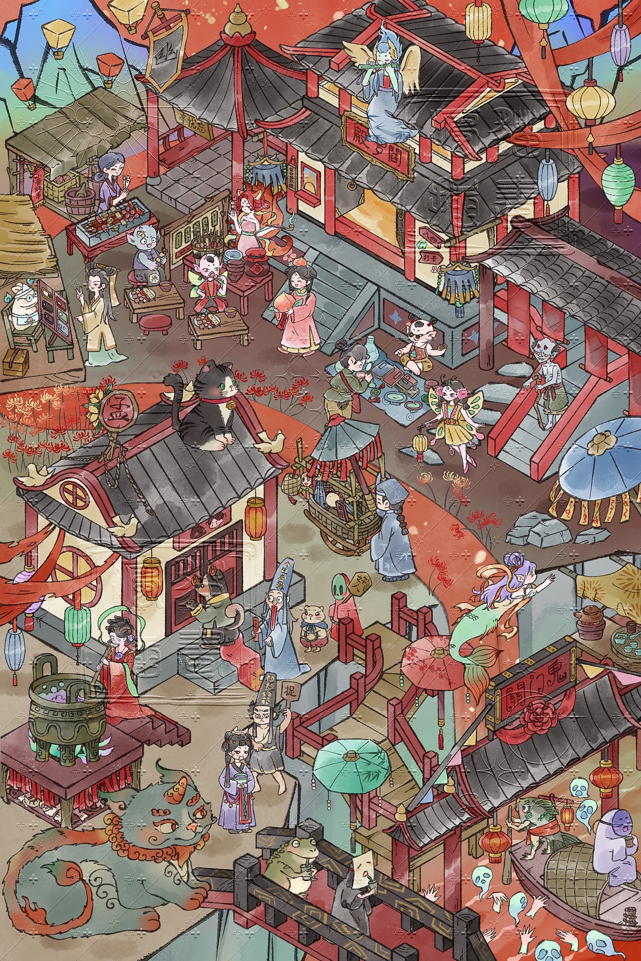 古风大场景（图ZMzk4MTI5NTY4） - 商业插画 - 站酷设计师半自动疯猫原创素材 - 站酷ZCOOL