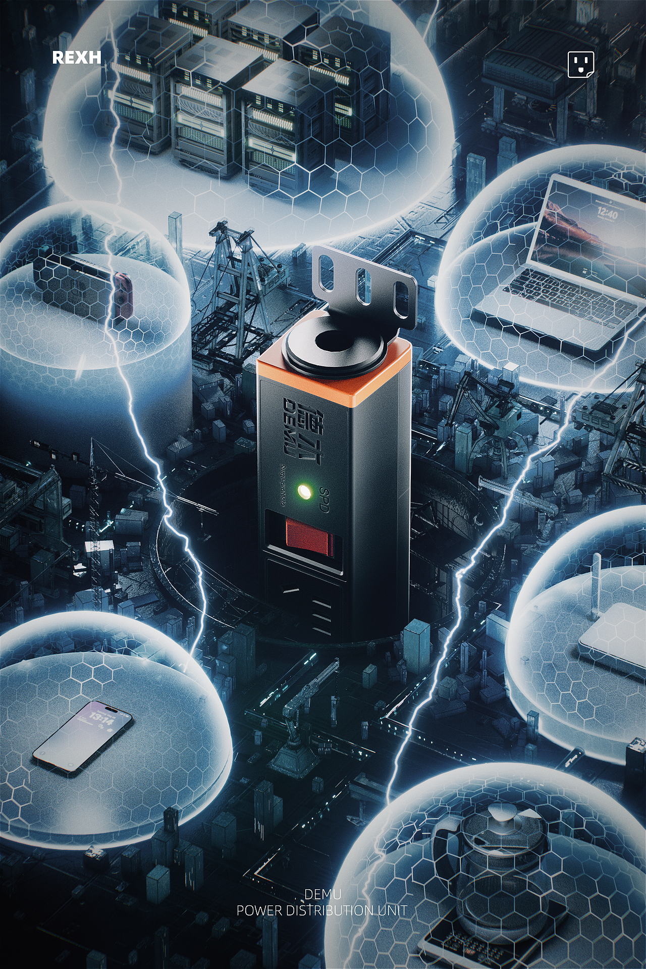 产品渲染-德木PDU插排(三)