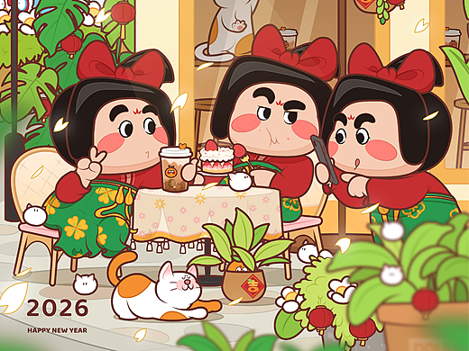 胖兜新年图库 喝奶茶 文创产品  可爱IP
