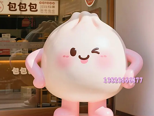 这个玻璃钢食物包子卡通公仔雕塑，让早餐门店更加火爆