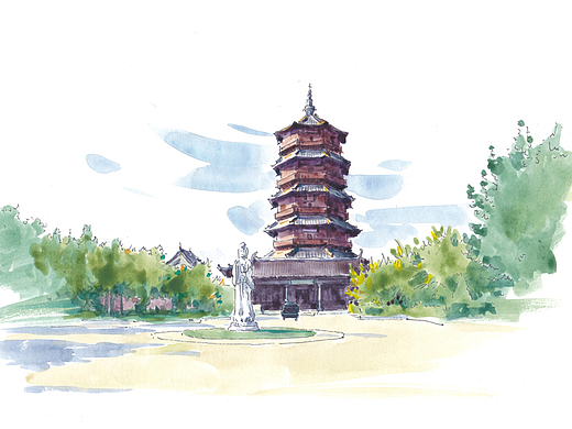 风景插画-中式古建-塔（个人主页-ZNzI3MTgyMjA=） - 艺术插画 - 站酷设计师易罡风景插画原创素材 - 站酷ZCOOL