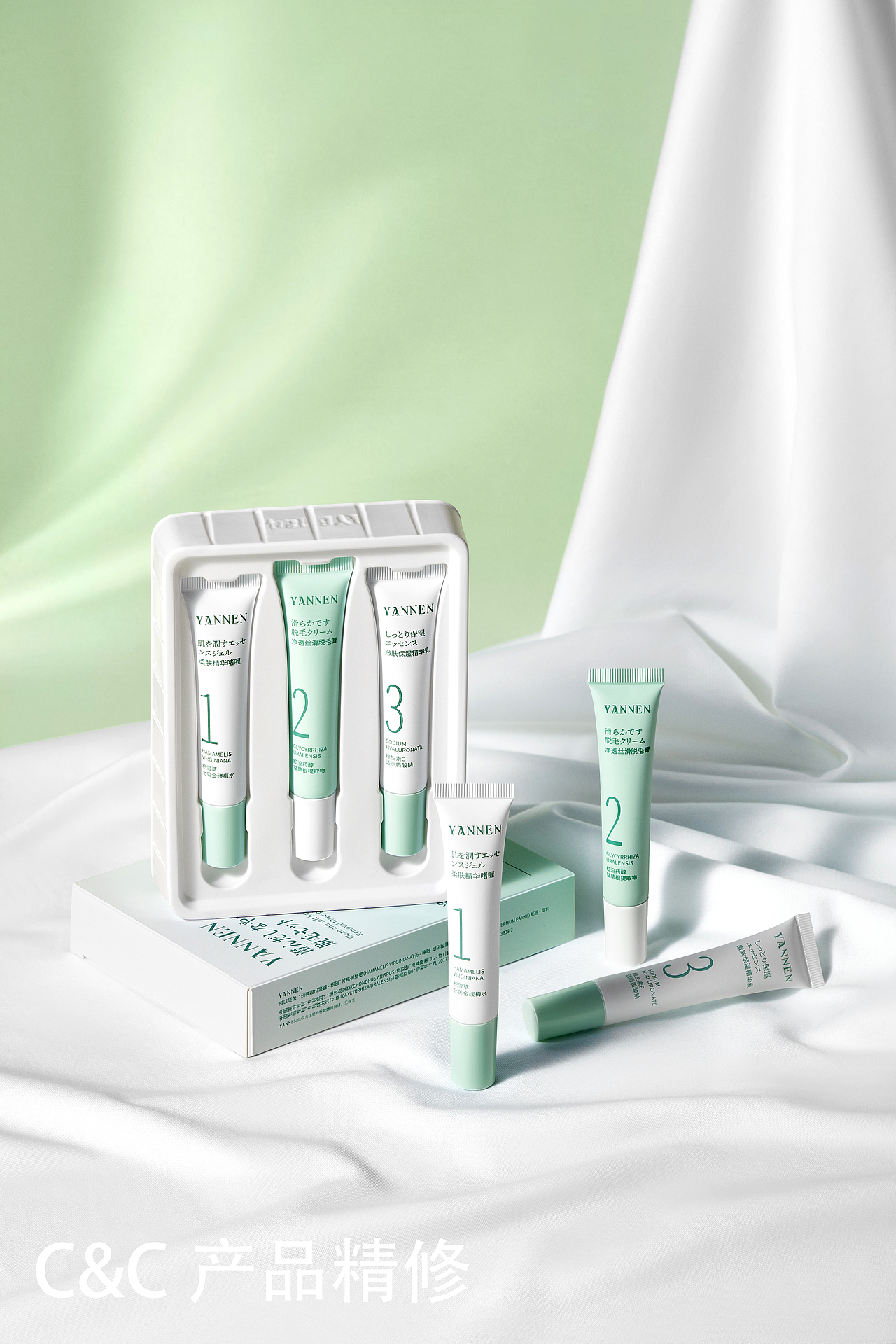 《无刺激脱毛保湿三件套》- 产品场景精修图