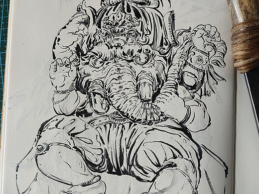 “拈牙,拽鼻,扣耳”四臂象神