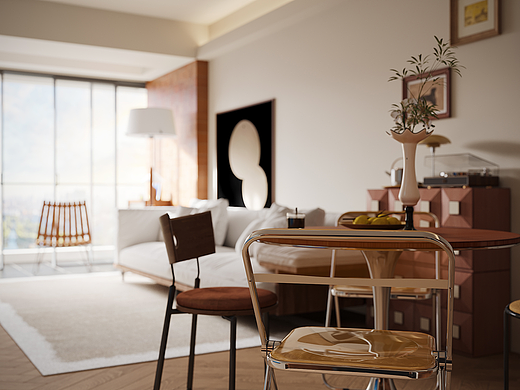 复古与未来的对话 | 一个带猫屋与佛龛的中古风客厅