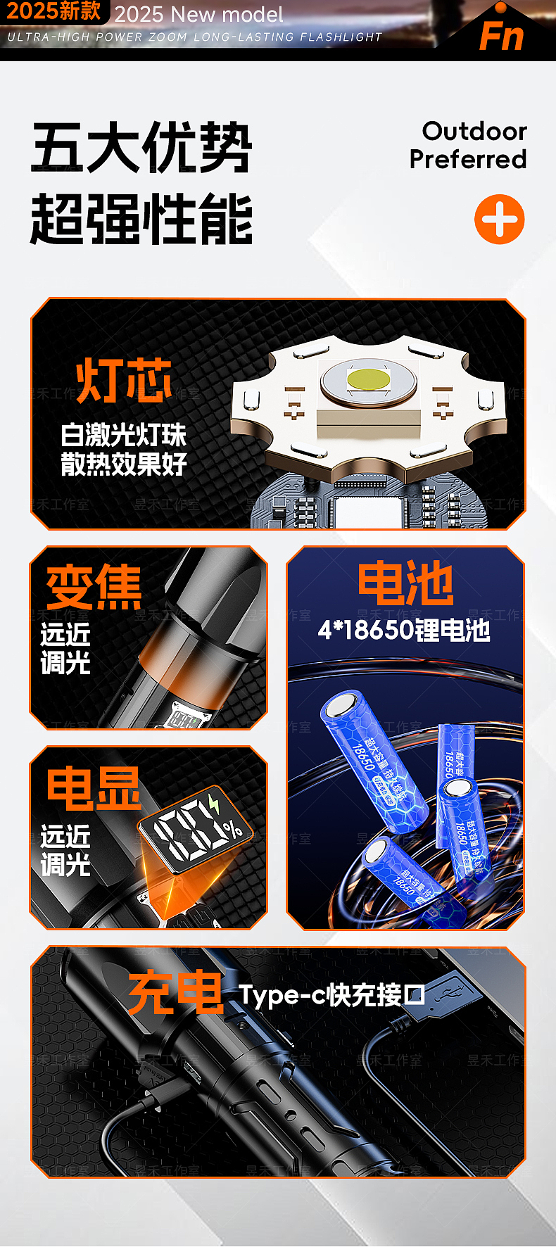 白激光变焦手电，产品建模，渲染，详情页、主图制作（图ZMzk4MzM0MDAw） - 电商 - 站酷设计师昱禾设计原创素材 - 站酷ZCOOL