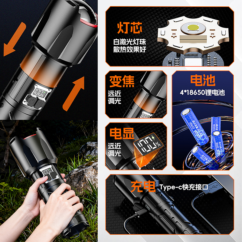 白激光变焦手电，产品建模，渲染，详情页、主图制作（图ZMzk4MzM0OTcy） - 电商 - 站酷设计师昱禾设计原创素材 - 站酷ZCOOL