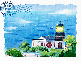 治愈系水彩秘境 | 海景小屋