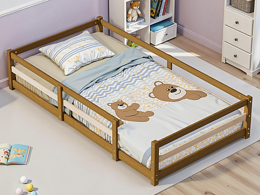 AI生成-横条地板床浅咖色