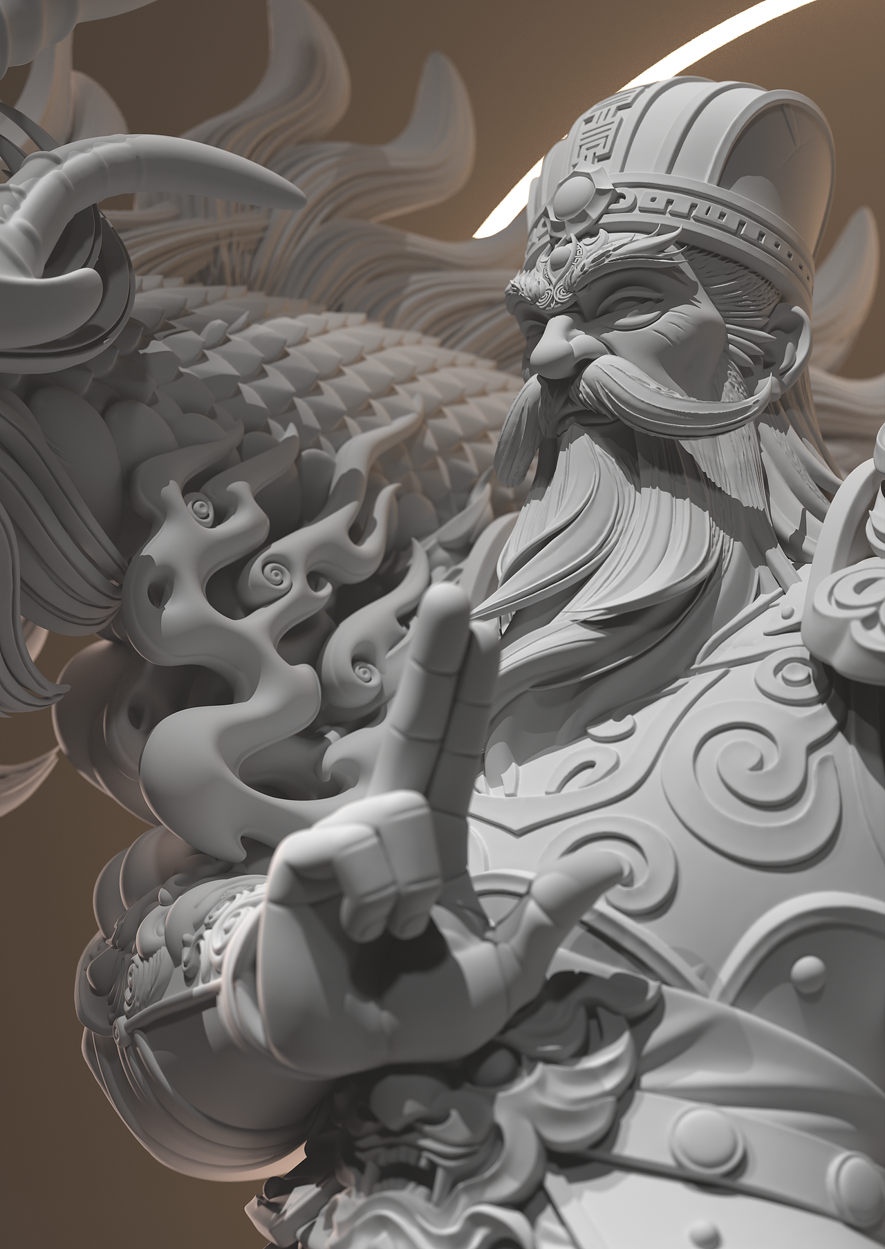 3D雕塑 《绝龙岭》闻仲闻太师