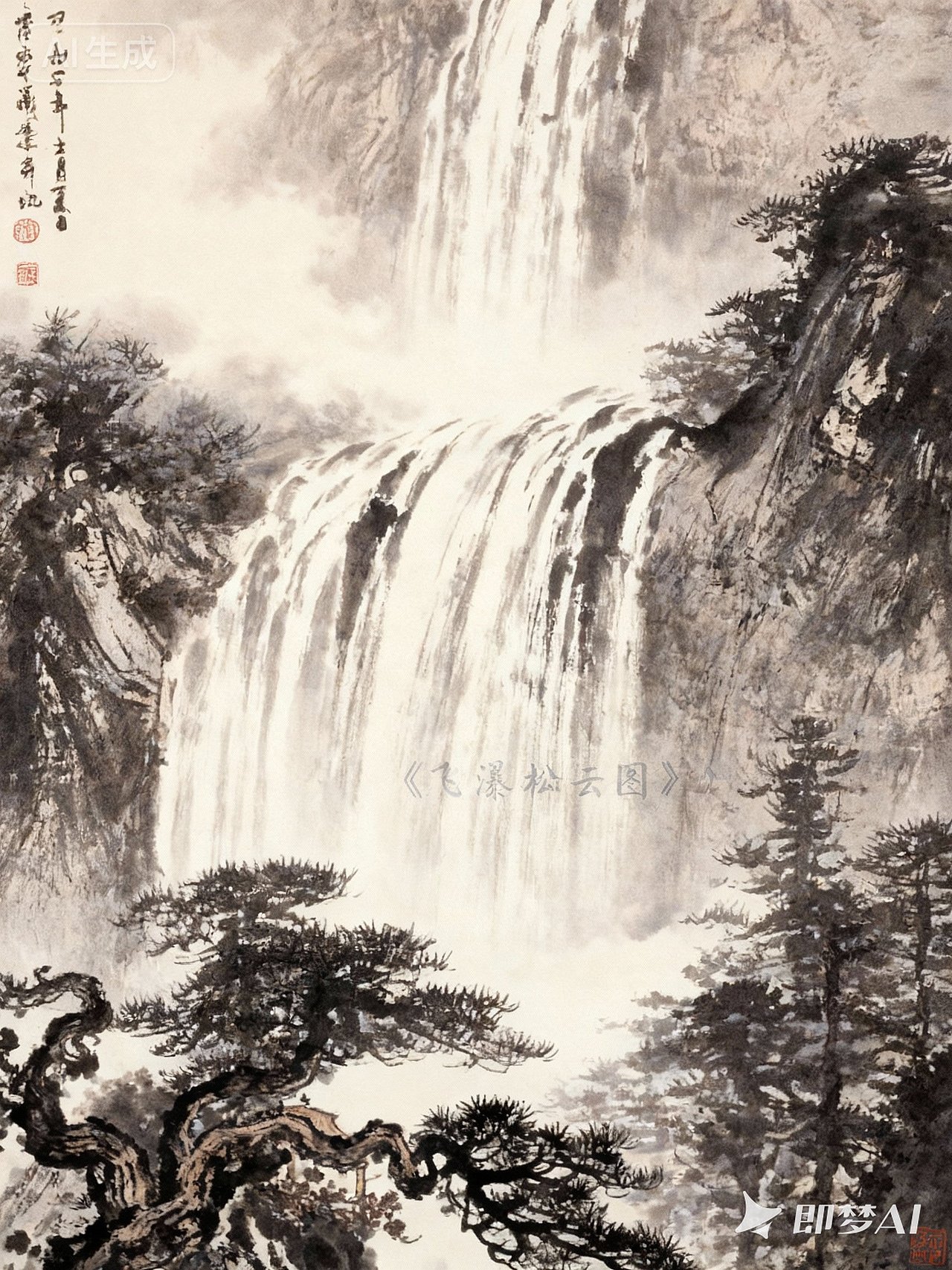 《飞瀑松云图》+《叠瀑松云图》