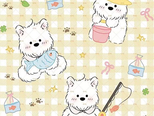 西高地格子图案卡通设计