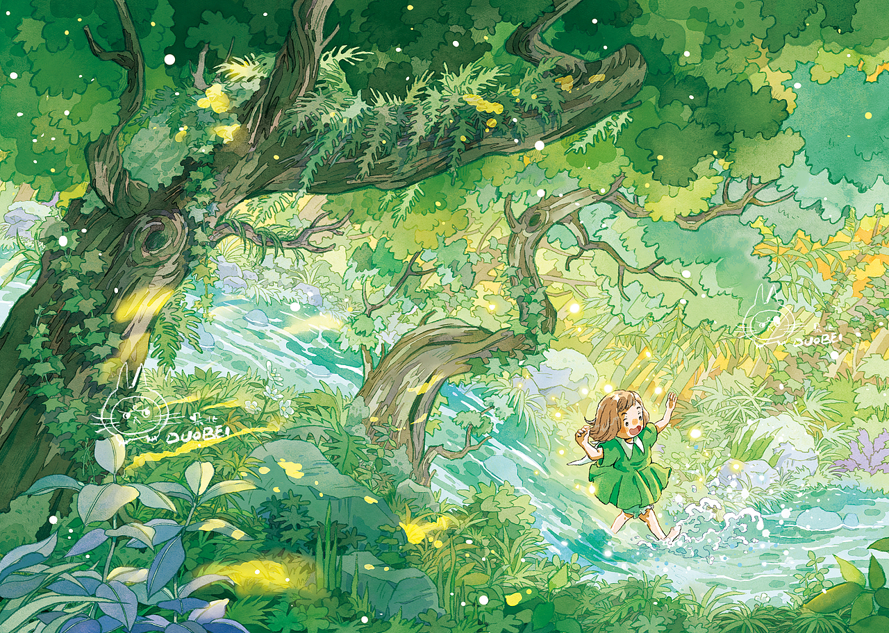 《绿闪闪的夏天》商稿（图ZMzk4NDI1Njg0） - 儿童插画 - 站酷设计师朵北原创素材 - 站酷ZCOOL