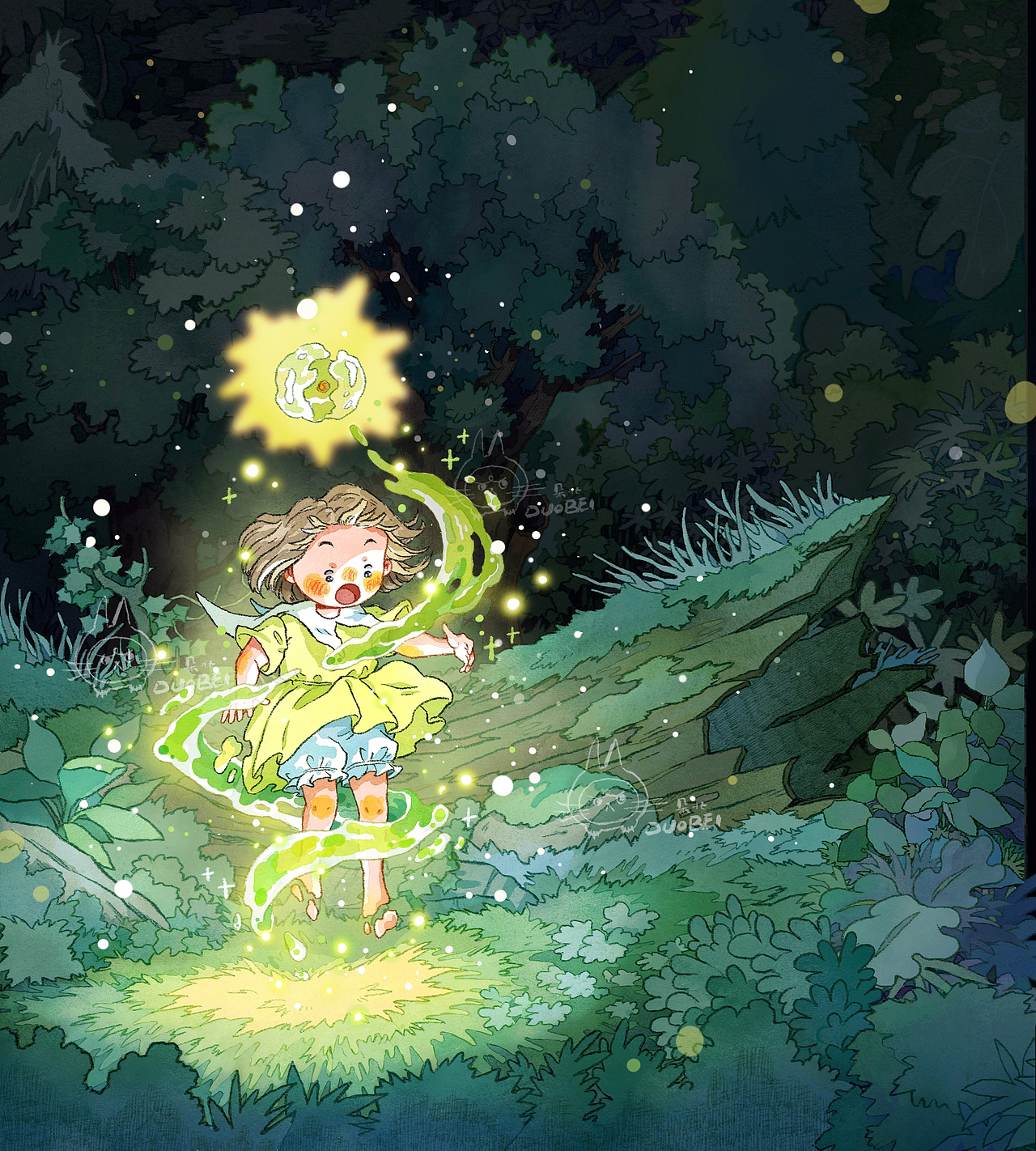 《绿闪闪的夏天》商稿（图ZMzk4NDI1Nzc2） - 儿童插画 - 站酷设计师朵北原创素材 - 站酷ZCOOL