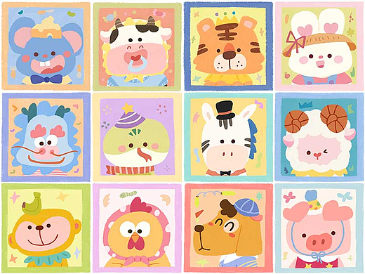 可爱12生肖小方图聚齐