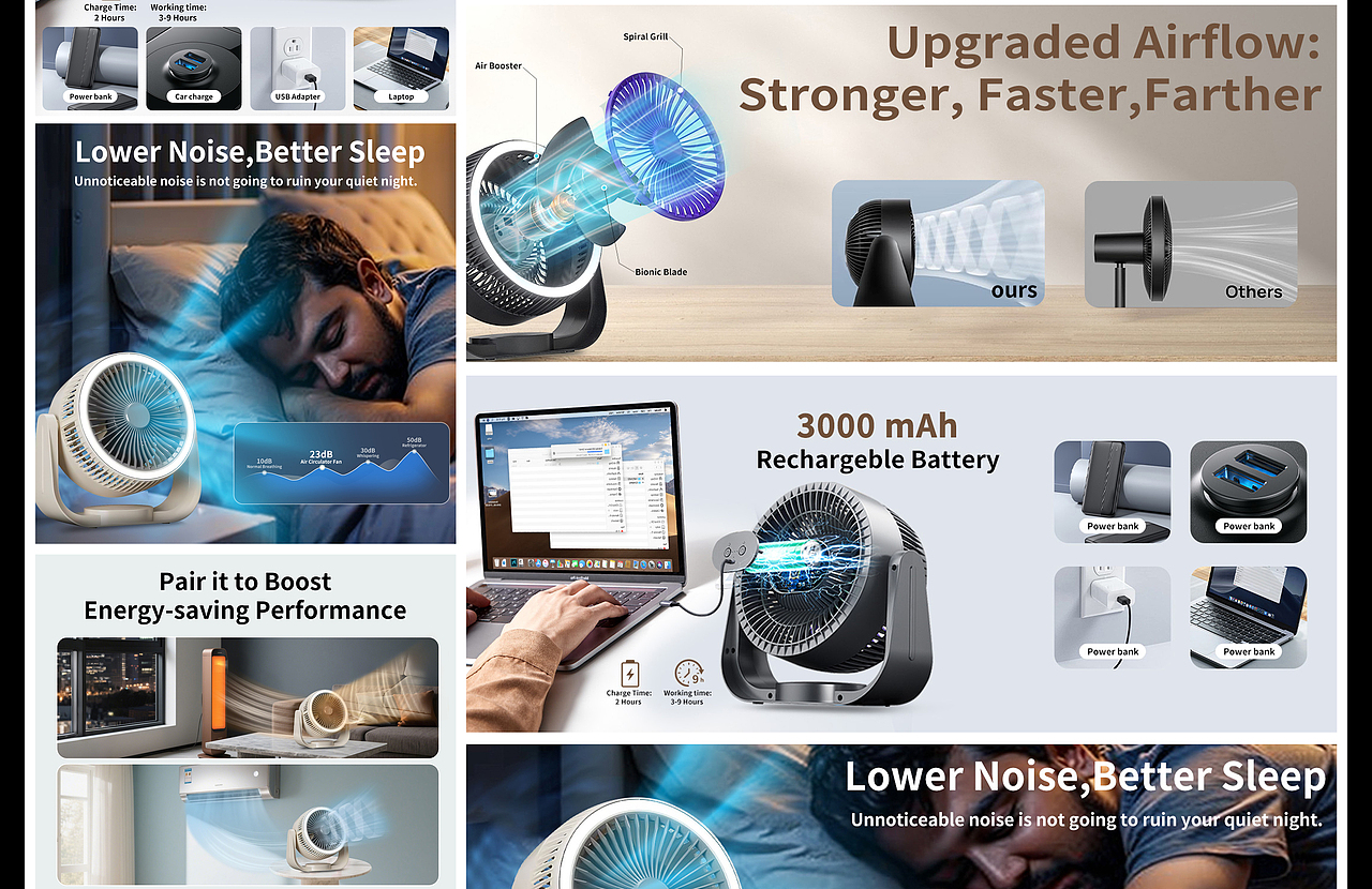 分享一组给客户设计亚马逊风扇主图a+