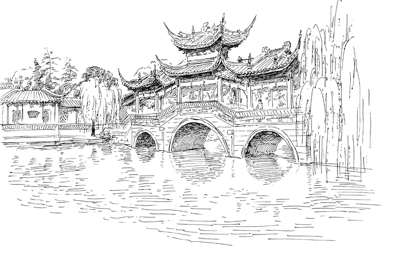 钢笔画手绘美景