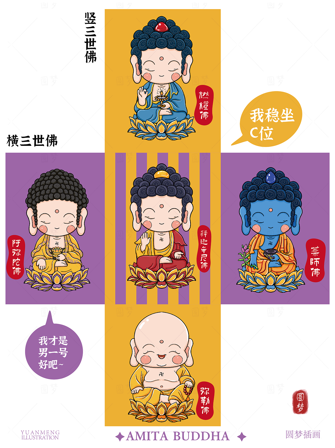 Q版阿弥陀佛与同事系列插画（图ZMzk4NTI4OTg4） - IP形象 - 站酷设计师圆梦0702原创素材 - 站酷ZCOOL