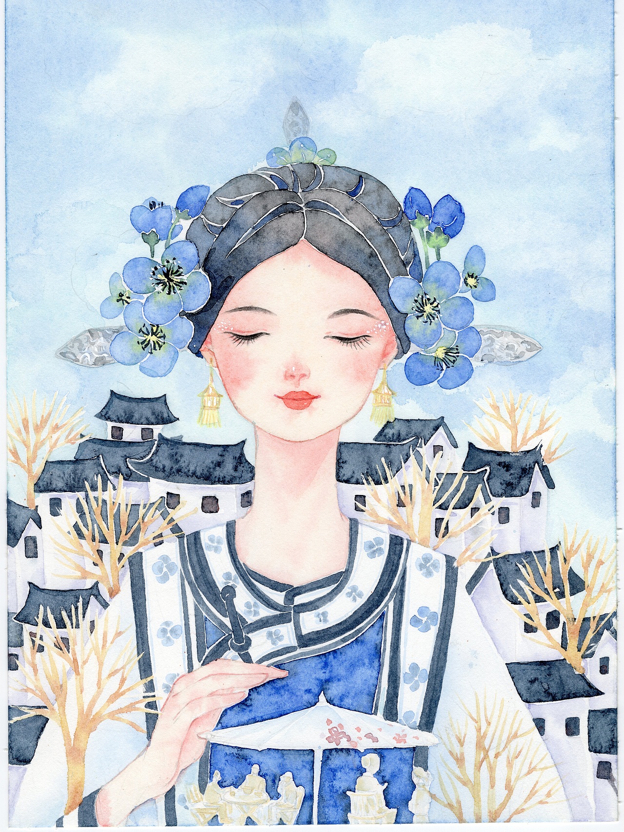 繁花似锦封面插画半身