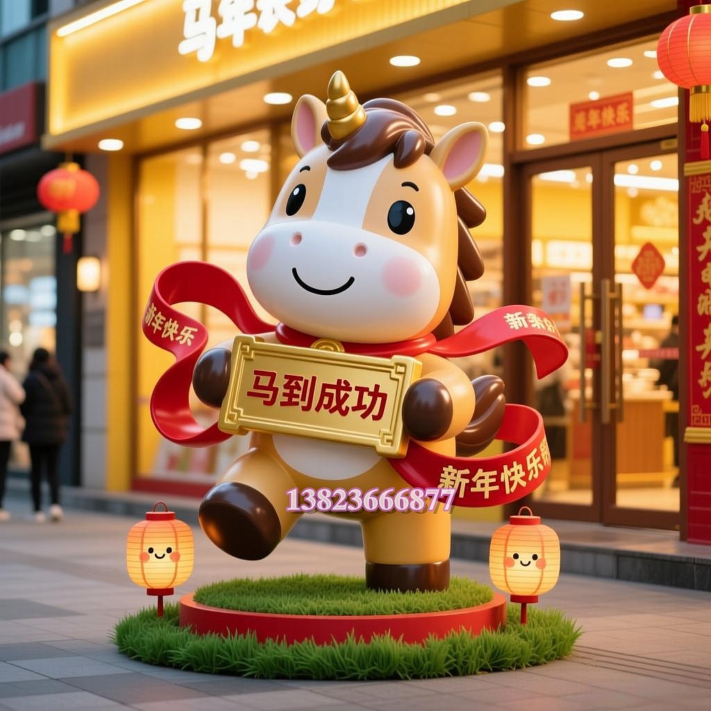 2026年马年吉祥物卡通马公仔雕塑形象商场美陈景观布置