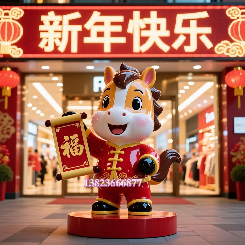 2026年马年吉祥物卡通马公仔雕塑形象商场美陈景观布置