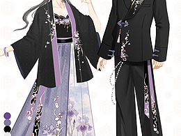 新中式情侶黑紫禮服設(shè)計(jì)展示