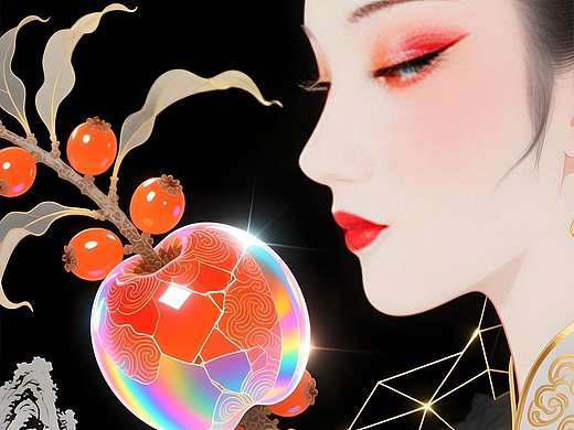 红果云纹间,国潮美人的古今交响